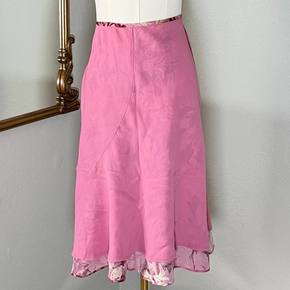 VTG 90s INC Silk Floral Midi Skirt 8P Fairycore Cottagecore Pink Coquette Mesh - Picture 6 of 7